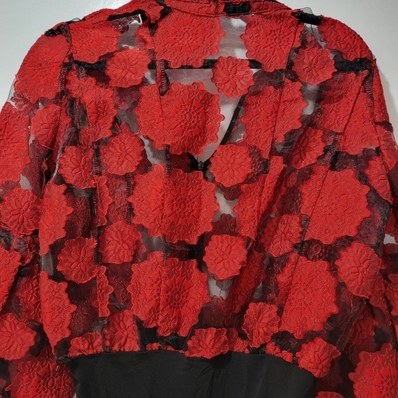 Flower Red Sheer Bodysuit Size Large - Picture 3 of 10